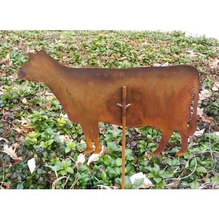 Rusty Cow Garden Stake Lawn Ornament Barn Yard Bovine Outdoors Amish Made in USA