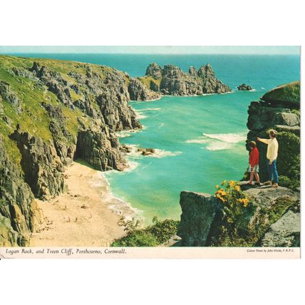 GB Postcard 1984 - Logan Rock, and Treen Cliff, Porthcurno, Cornwall