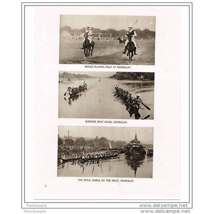 POLO & ON THE WATER IN MANDALAY, BURMA, BOOK ILLUSTRATION (PRINT) 1922