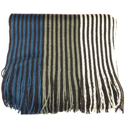 Mens Tradional Scarf Striped Black, Grey, White & Blue Fringed Super Soft Boxed