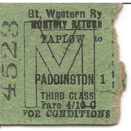 G.W.R. Edmondson Ticket - Taplow to Paddington