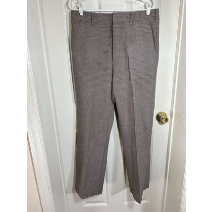 Checked High Rise Slim Wide Leg Crop Pants Brown/Grey/Navy Tones Damaged* Fabric