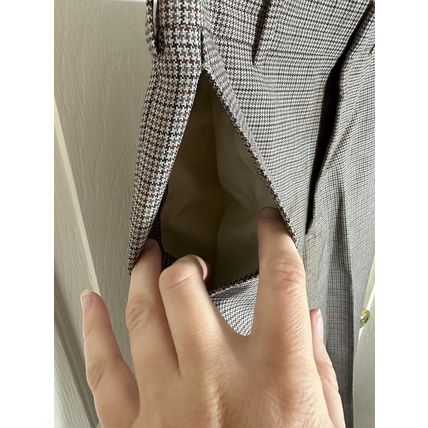 Checked High Rise Slim Wide Leg Crop Pants Brown/Grey/Navy Tones Damaged* Fabric