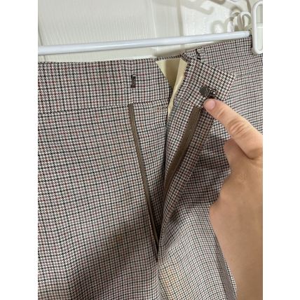 Checked High Rise Slim Wide Leg Crop Pants Brown/Grey/Navy Tones Damaged* Fabric