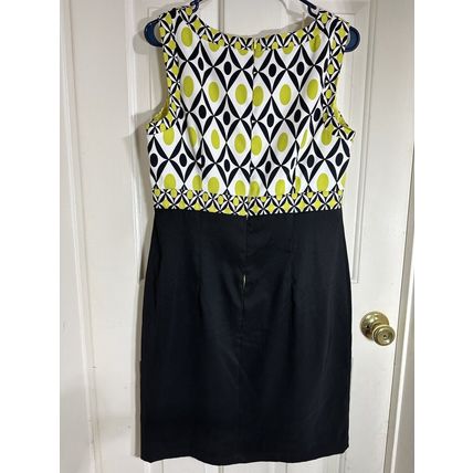 Dress Barn Womens Shift Dress Size 12 Black Green White Print Sleeveless Zip Up