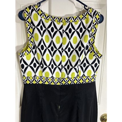 Dress Barn Womens Shift Dress Size 12 Black Green White Print Sleeveless Zip Up