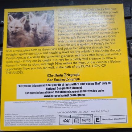 National Geographic DVD Promo The Telegraph Puma Lion Of The Andes