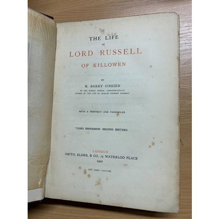 1902 "THE LIFE OF LORD RUSSELL OF KILLOWEN" R BARRY O'BRIEN ANTIQUE BOOK (P5)