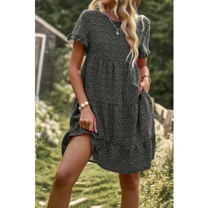 Women's Floral Polka Dots Boat Neck Loose A Line Midi Dres