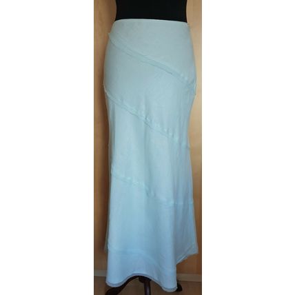 Monsoon Aqua Green 100% Linen & Silk Trim Midi Long Skirt Size 8 UK