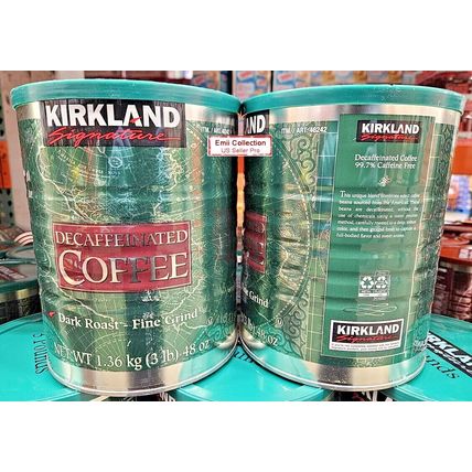 Kirkland Decaffeinated Coffee Dark Roast Fine Grind 48oz 1.36kg (2 Cans)