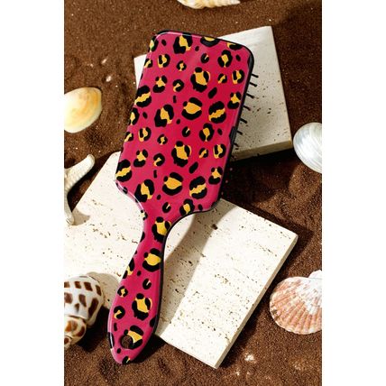 Strawberry Pink Leopard Print Long Handle Air Cushion Comb