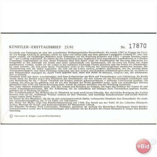 Germany FDC 1981 - SG 1978 - 750th Death Anniv - Elisabeth von Thuringen 2