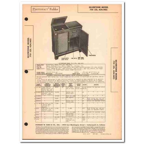 silvertone model 7111 8-tube am sw radio phono sams photofact manual