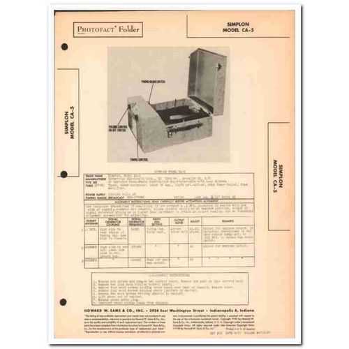simplon model ca-5 5-tube am radio phonograph sams photofact manual