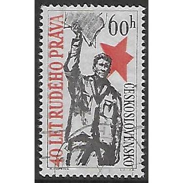 Mi 1224: 60 h. black/rose-red 40th Anniversary of the Newspaper 'Rude Pravo.'