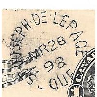 St. Joseph de Lepage, Quebec split ring cancel, 1898,