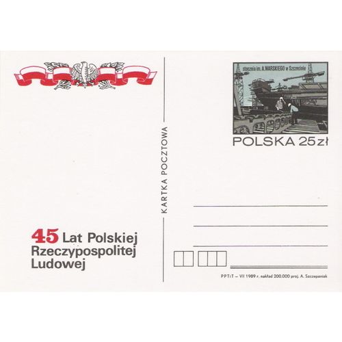 Mi P 1040: Postcard: 45th Anniversary of the Polish People's Republic.