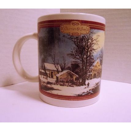 Vintage Currier and Ives 10 oz Coffee Mug Cup EARLY WINTER Houston Foods