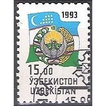 Uzbekistan 1993 Michel 31 O Cote (2006) 0.30 Euro Armoirie et drapeau