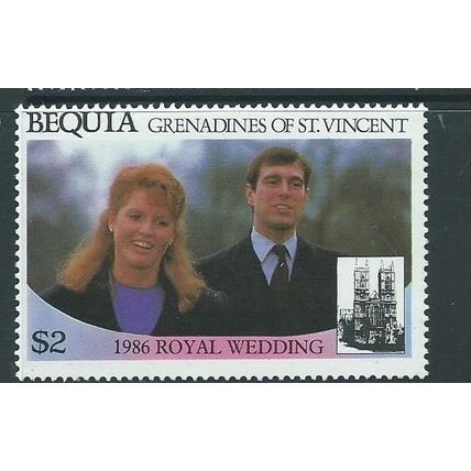 st.vincent stamps bequia royalty royal wedding $2 1986 mnh