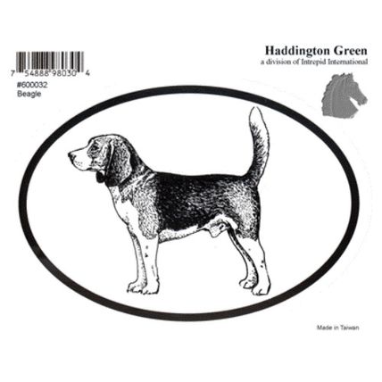 Dog Breed Oval Vinyl Car Decal Black & White Sticker - Beagle