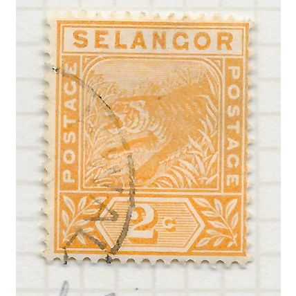 SELANGOR MALAYA 1891 2c TIGER ORANGE USED SG51 51 SG