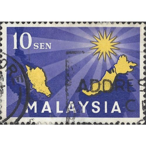 MALAYSIA, Map of Malaysia, blue 1963, 10sen, #3