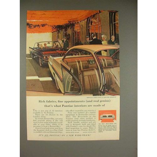 1961 Pontiac Bonneville Sports Coupe Car Ad - Rich Fabrics