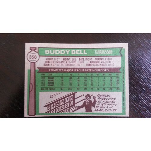 1976 Topps Card # 358 Buddy Bell Very Good (3) Cleveland Indians
