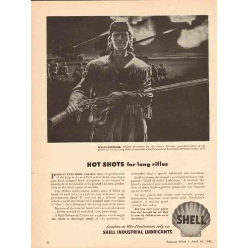 SHELL INDUSTRIAL LUBRICANTS 1943 Hot Shots for long rifles vintage ad