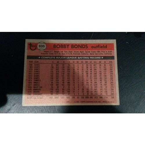 1981 Topps Card # 635 Bobby Bonds Very Good-Excellent (4) St Louis Cardinals