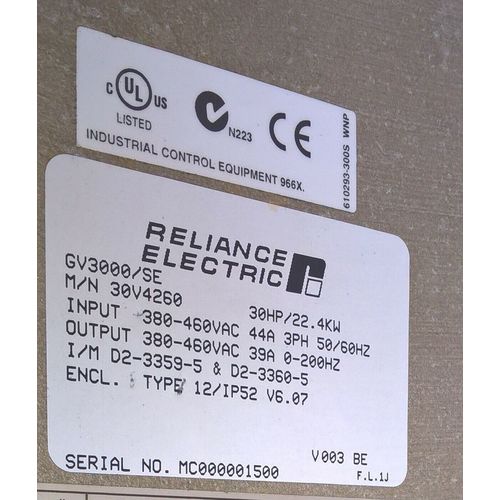 RELIANCE ELECTRIC GV 3000 SE MODEL:30V4260 30HP 460 VOLT AC Drive GV3000 30H4260