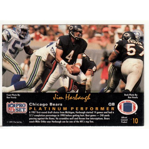 1990 NFL Pro Set Platinum Football card 10 Jim Harbaugh - Bears