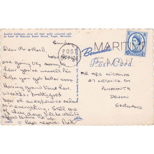 GB Slogan Postmark Post Office Maritime Mail on Postcard Bermuda
