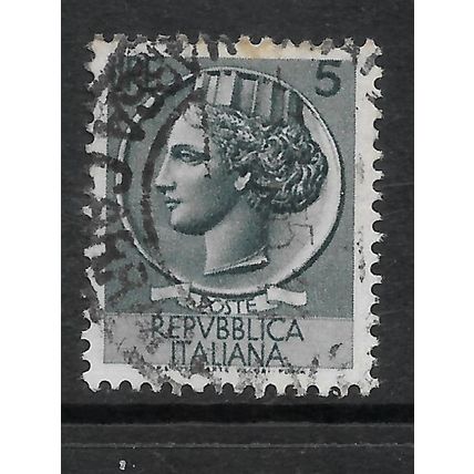 ITALY 1953 COIN OF SYRACUSE 5L GREY SG 888 FINE USED#2