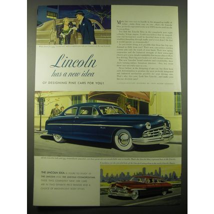 1948 Lincoln and Lincoln Cosmopolitan Cars Ad - Lincoln has a new idea