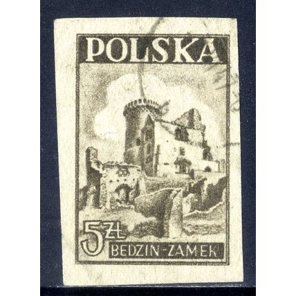 POLAND 1946, Bedzin Castle, Brown, Imperforate, 5 Z, USED
