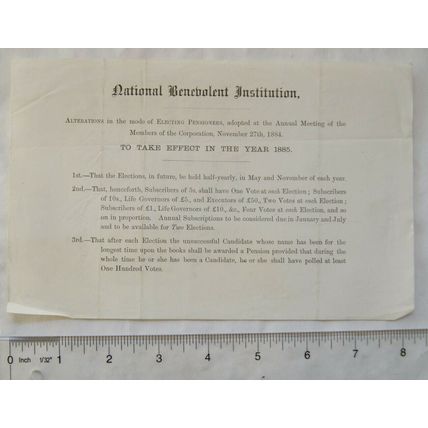 1884 notice National Benevolent Institution - electing pensions