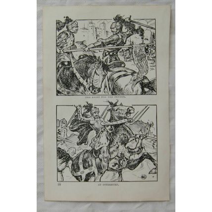 Vintage illustration: Durham Cathedral / The Fight for the Pennon at Otterburn