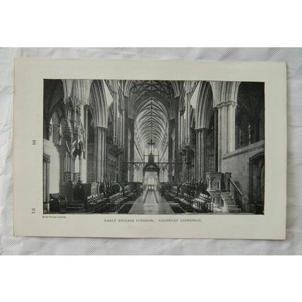 Vintage illustration: West Front York Minster / Interior Salisbury Cathedral