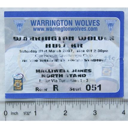2007 ticket Warrington Wolves v. Hull Kingston Rovers