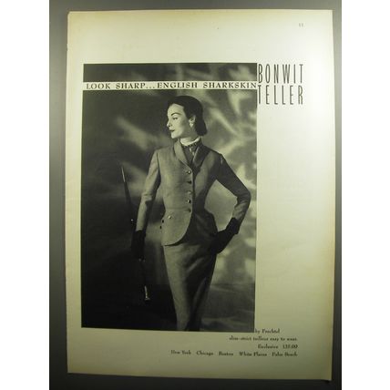 1951 Bonwit Teller Frechtel suit Ad - Look Sharp.. English Sharkskin