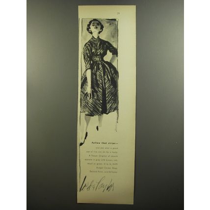 1952 Lord & Taylor Thayer Original Dress Ad - Follow that stripe