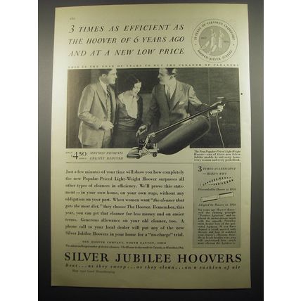 1932 Hoover Cleaner Ad - 3 times as efficient as the Hoover of 6 years ago
