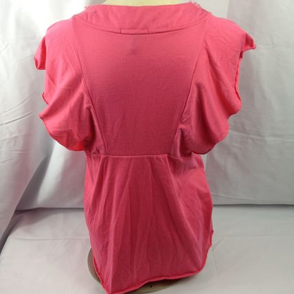Daisy Fuentes Womens Blouse Top Pink Pullover V-Neck Short Sleeve Sz PXL