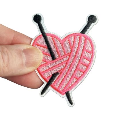 Love Knitting Heart Iron On Patch Wool Sew Badges Embroidery 4 cm x 6 cm P399