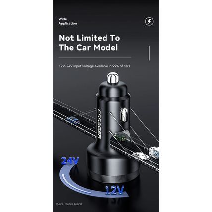 Essager Digital Fast Car Charger 105W Made for MacBook Lenovo Truck Lorry 12-24V