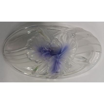 Excellent Fused Lavender Glass Crystal Dish With Purple Flower (7 X 4 X 1”)