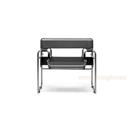 2x Black Faux Leather Strap and Chromed Steel Tubular Frame Accent Lounge Chairs